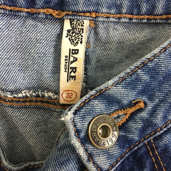 Distressed Patch Boyfriend Fit Denim Blue Jean by Bare Denim 100% Cotton - Picture 6 of 12